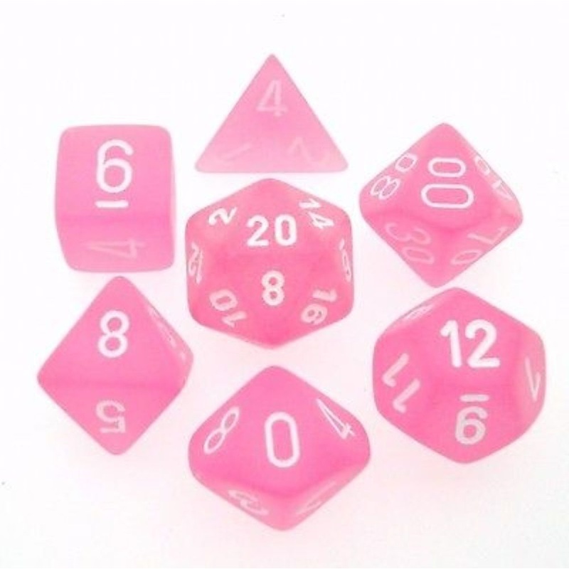Frosted Pink/White Polyhedral Roleplaying Dice Set (7)