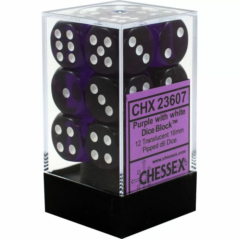 Translucent 16mm D6 Dice Set  Purple (12) | Milsims Games