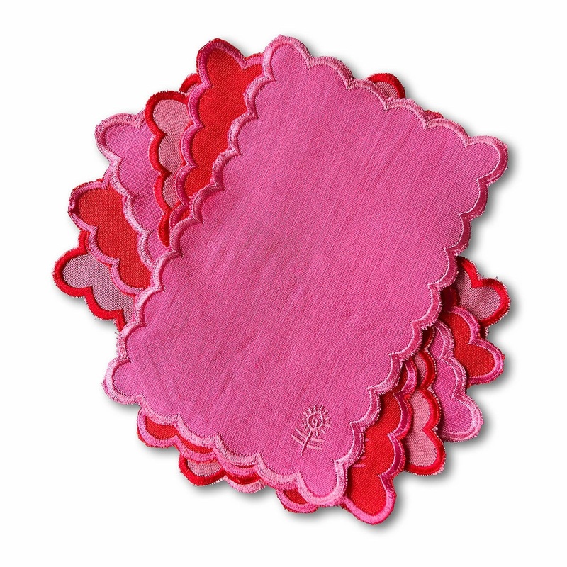 Pink & Red Linen Cocktail Napkins, Set of 6