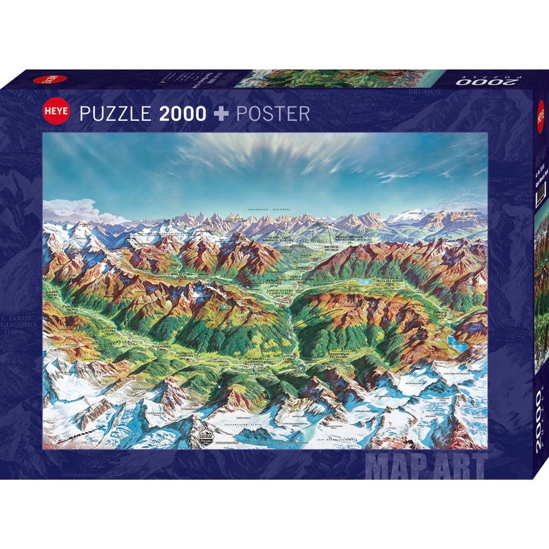 Alpine Mountain World, Map Art 2000 Piece Jigsaw Puzzle by Heye