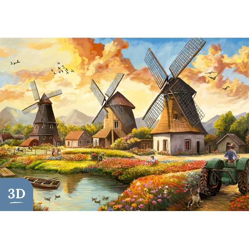Windmills at Sunset | Heritage 3D Series 250 Pieces 16″ x 10.1″