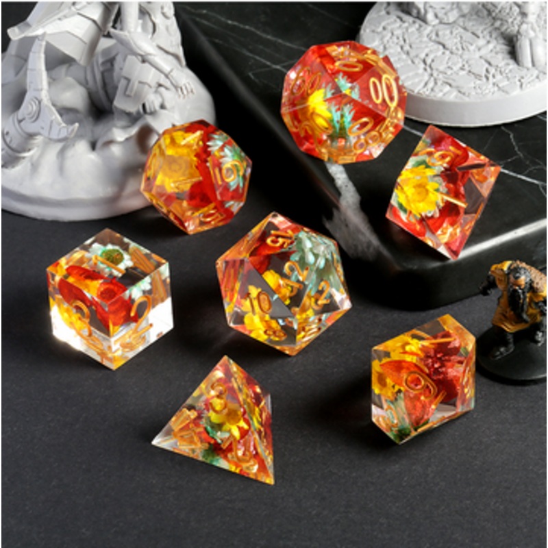 Amber Sharp Edge Dice Set