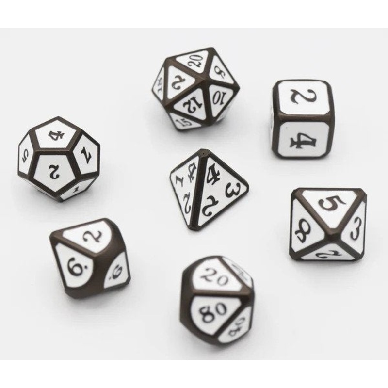 Snow and Ashes 7ct Metal Polyhedral Dice Set