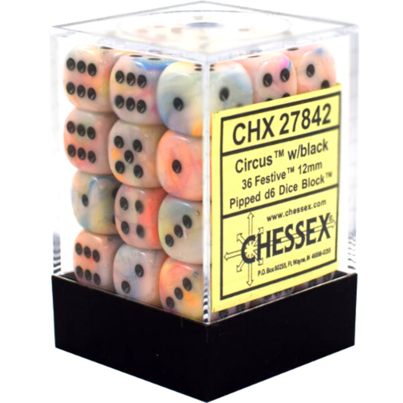 Chessex 12mm Festive Circus/Black 36ct D6 Set (27842) 12mm FV Circus/Black
