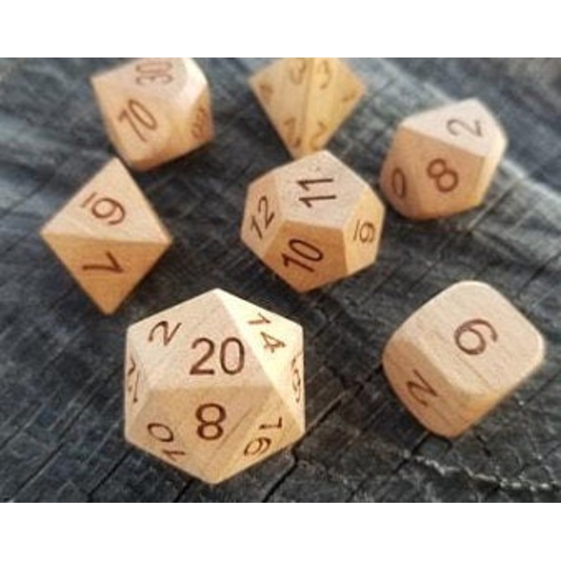 Wooden Beech 7ct Polyhedral Dice Set
