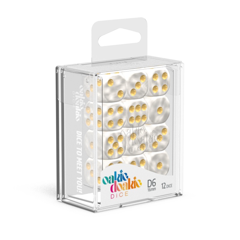 16mm D6 Set – Marble – White (12 dice)