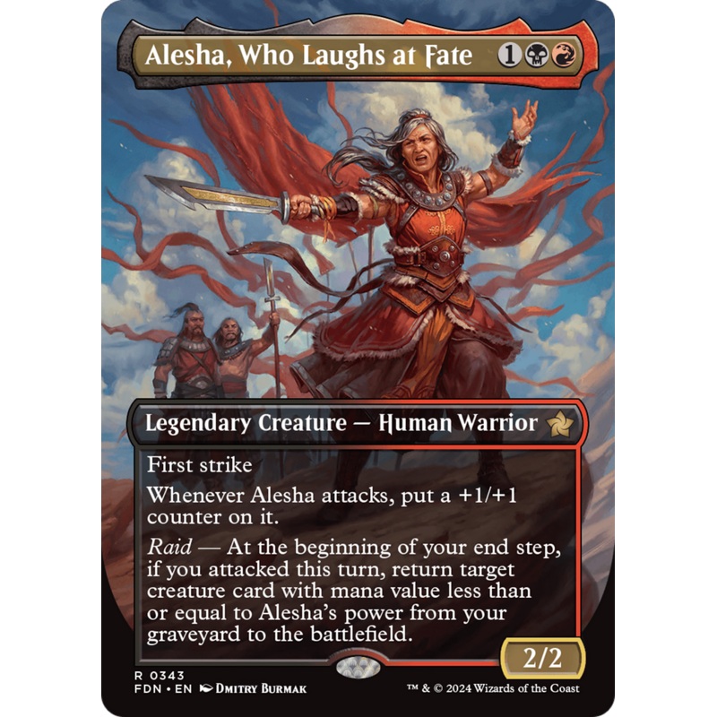 Alesha, Who Laughs at Fate (FDN-343) – Foundations (Borderless) Foil [Rare]