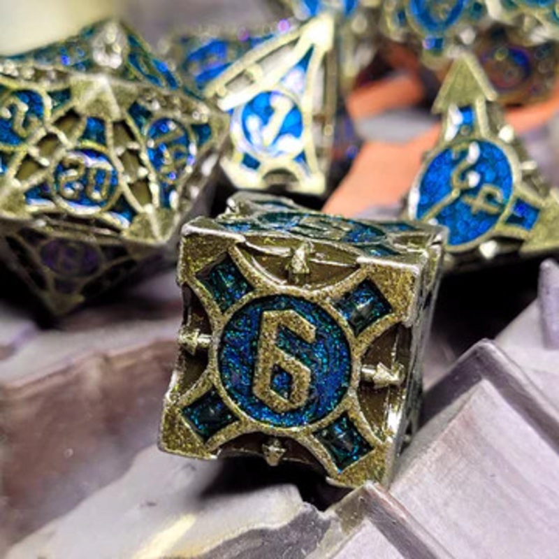 Arcane Enigma Gold & Blue, Metal Dice Set