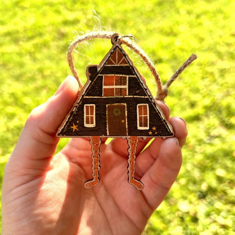 BABA YAGA’S HUT WOODEN HOLIDAY ORNAMENT