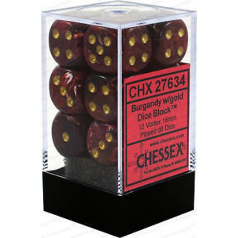 Vortex: 16mm D6 Burgundy/Gold Set (12)