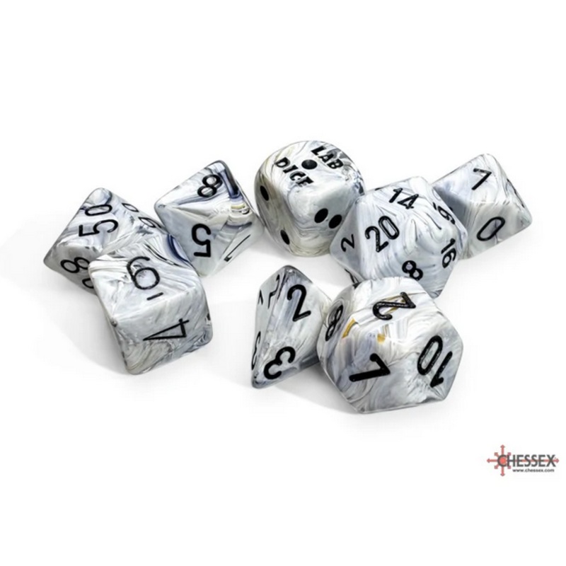 Chessex – Lab Dice 7 Piece – Calcite/Black (With Bonus Die)