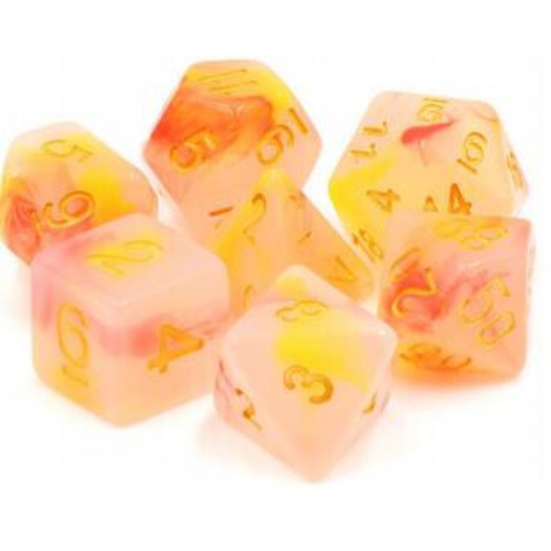 TMG RPG Dice: Hazy Sunset – Red/Yellow Jade Opaque Set (7)