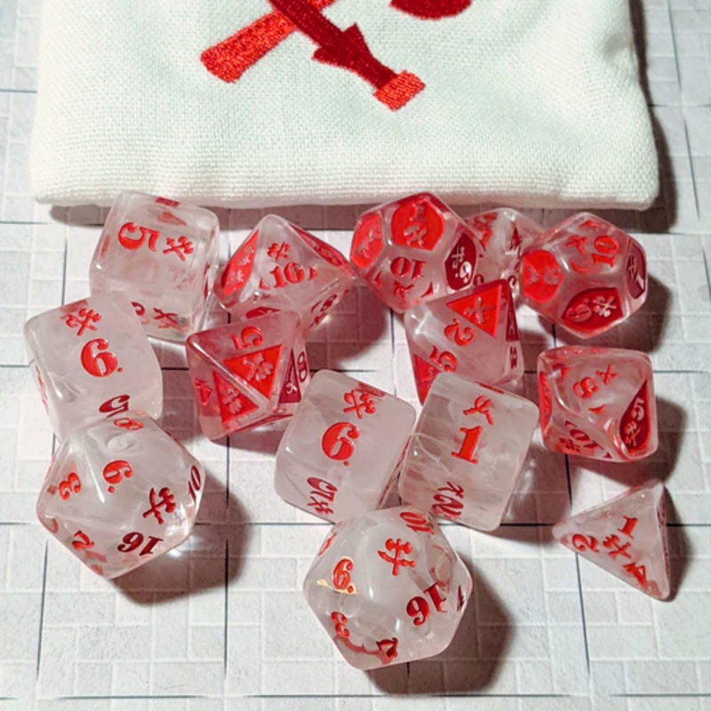 SLASHING DAMAGE DICE (14) CLEAR RED