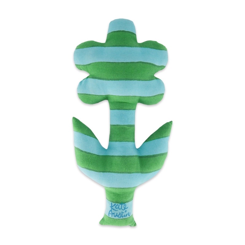 Flower Pillow Blue & Green Stripe