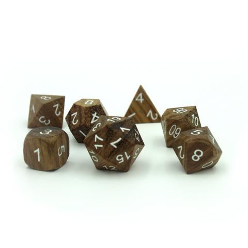 Wooden Zebrawood 7ct Polyhedral Dice Set