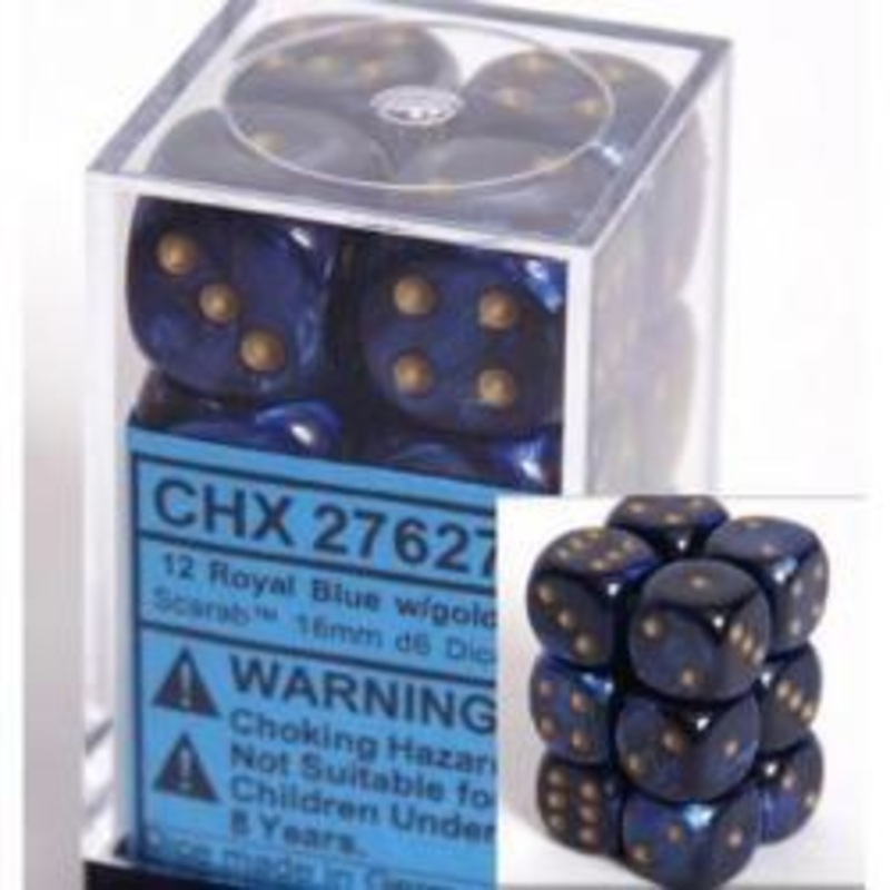 Scarab 16mm D6 Royal Blue/Gold (12)