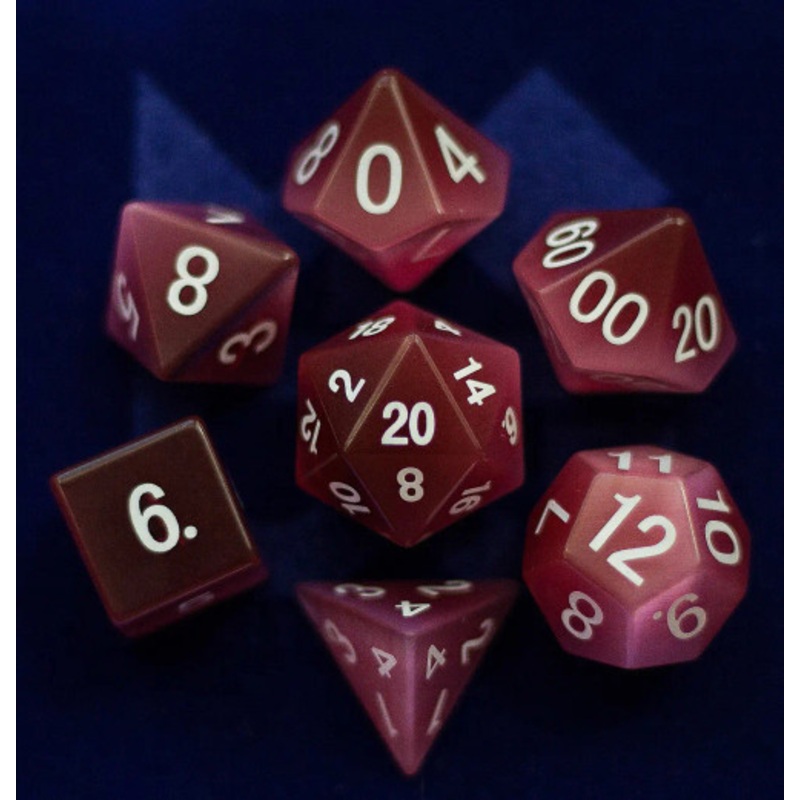 Cat’s Eye Pink Gemstone Dice Set