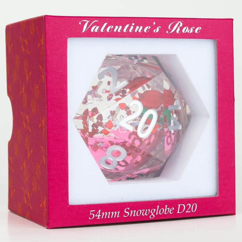 54mm Sharp-Edge d20 Snowglobe: Valentine’s Rose (1)