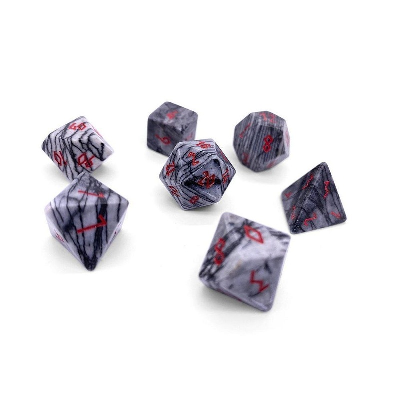 Black Network Agate Semi-Precious Gemstone 7ct Polyhedral Dice Set