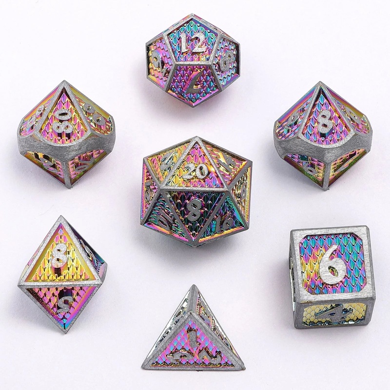 Solid Metal Mini Behemoth Dice Set – Brushed Rainbow 7ct Brushed Rainbow