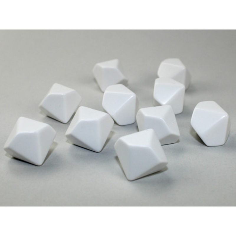Blank Dice: 10x Ten-Sided (d10) Blank White Dice in Bag