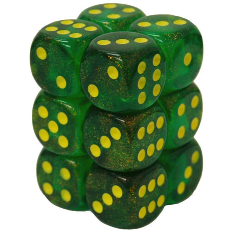 Borealis Maple Green/Yellow 16mm d6 Dice Set (12)