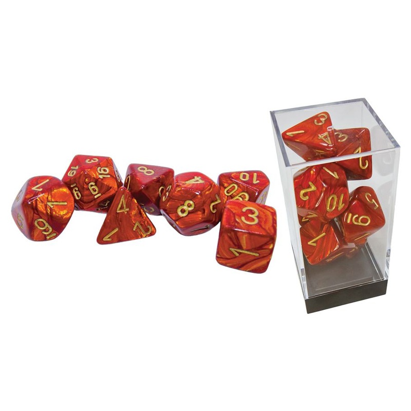 Chessex – 7-Set Mega Hedrals: Scarab Scarlet/Gold