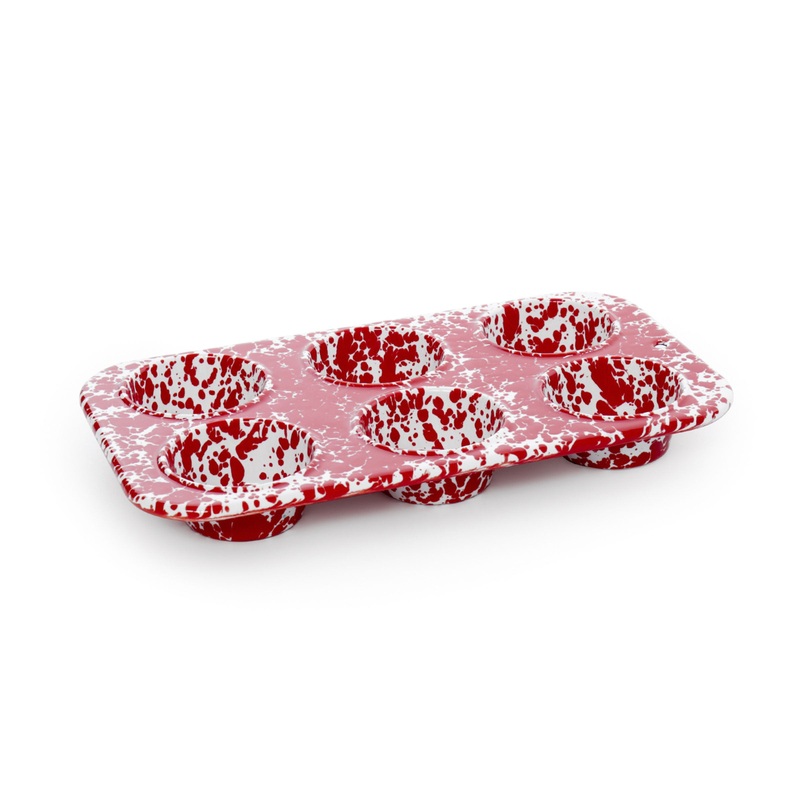 Splatter Enamelware Muffin Tin Red