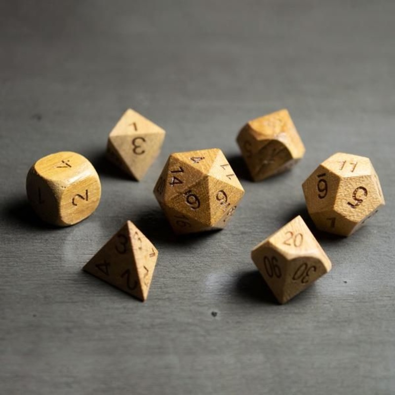 Wooden Teak 7ct Polyhedral Dice Set